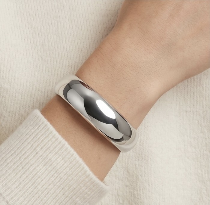 Precious Natural Silver Waves Hinge Bangle bracelet - photo 1