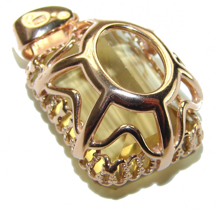 Baquette cut 12.5 carat faceted Champagne Topaz 14K Gold over .925 Sterling Silver handmade Pendant - photo 1