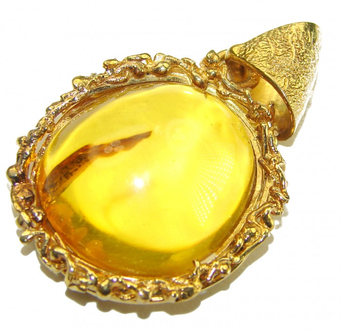 Best quality Authentic Golden Baltic Amber 18K Gold over .925 Sterling Silver handmade Pendant - photo 2