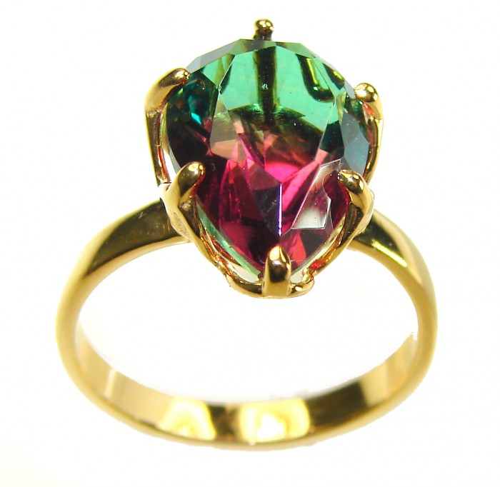 7.9 carat pear cut Brazilian Tourmaline 14K Gold over .925 Sterling Silver Perfectly handcrafted Ring s. 7 1/2 - photo 3