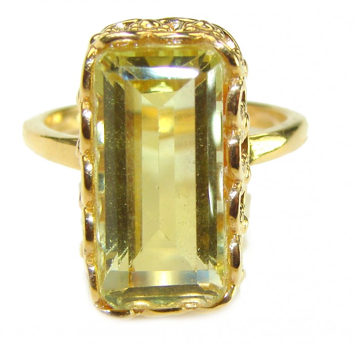 Pure Joy 11.8 carat Genuine Lemon Quartz 14K Gold over .925 Sterling Silver handcrafted ring size 9 1/4 - photo 3