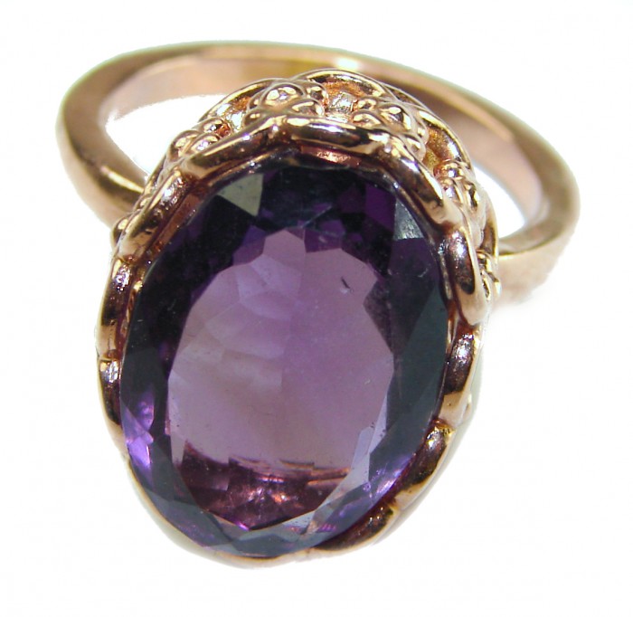 Dramatic design 8.8 carat AUTHENTIC Amethyst 14K rOSE Gold over .925 Sterling Silver Handcrafted Ring size 7 1/4 - photo 2