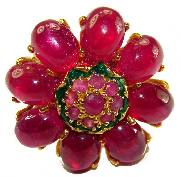 Royalty - natural 18.5 carat Ruby 18K Gold over .925 Sterling Silver handmade Statement Ring size 6 - photo 4