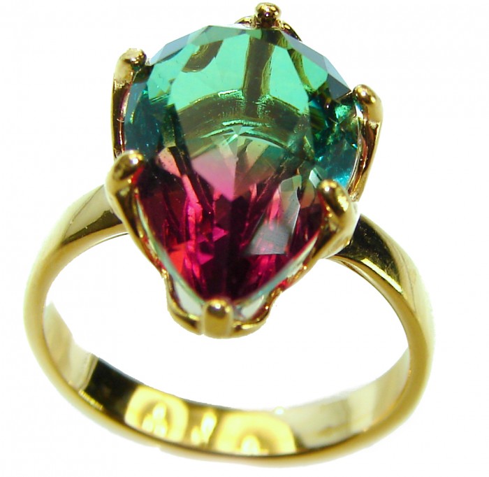 7.9 carat pear cut Brazilian Tourmaline 14K Gold over .925 Sterling Silver Perfectly handcrafted Ring s. 6 - photo 2