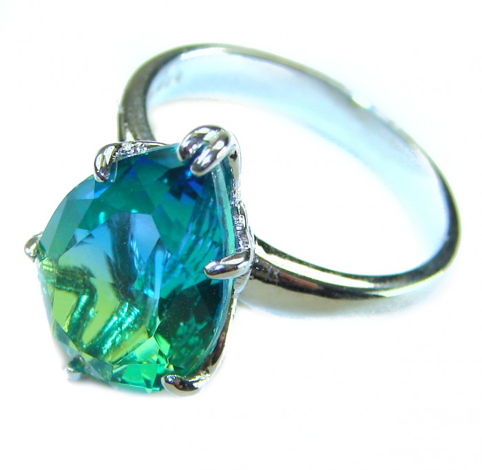 10.8 carat AQUAMARINE .925 Sterling Silver Perfectly handcrafted Ring s. 6 - Close-up of 10.8 carat aquamarine ring in sterling silver setting.