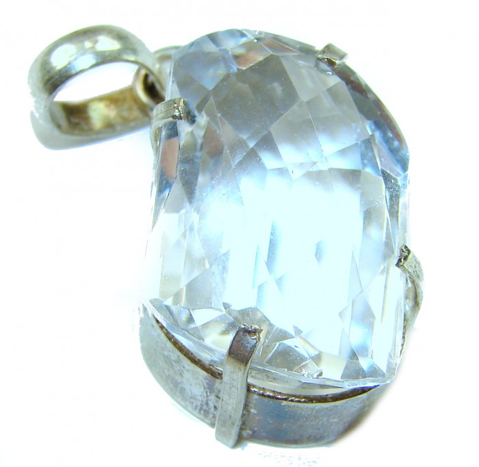 28.8 carat White Topaz .925 Sterling Silver Handcrafted Statement Pendant - Close-up of 28.8 carat White Topaz in .925 Sterling Silver setting