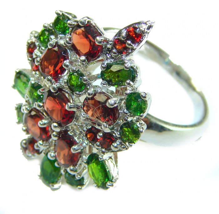 Stella - 14.2 carat Garnet Chrome Diopside .925 Sterling Silver handcrafted incredible Statement Ring size 8 - photo 3