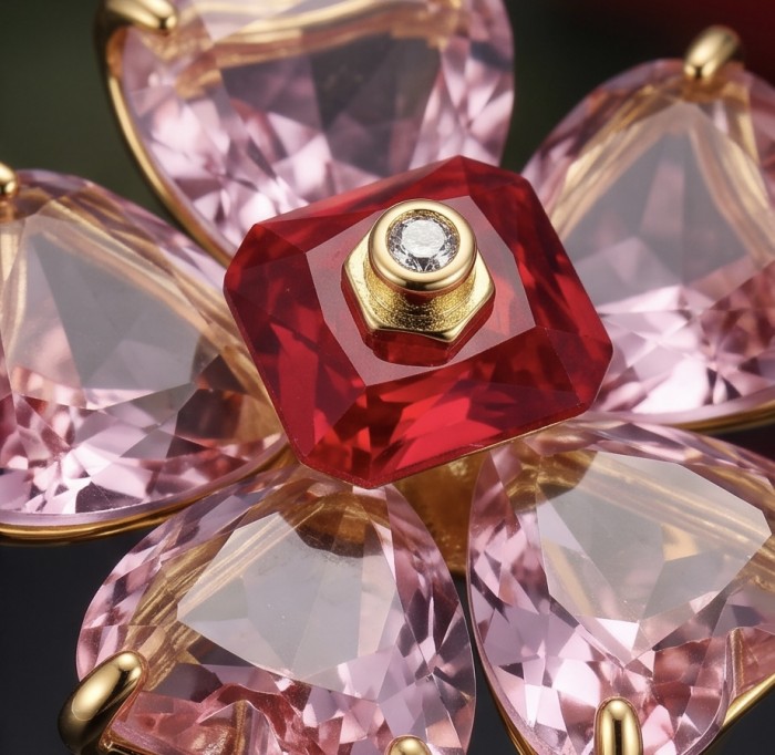 Cherry Blossom 27.5 carat Pink Amethyst 14K Gold over .925 Silver handcrafted Cocktail Ring s. 8 1/4 - Close-up of Cherry Blossom 27.5 ct Pink Amethyst in 14K gold setting