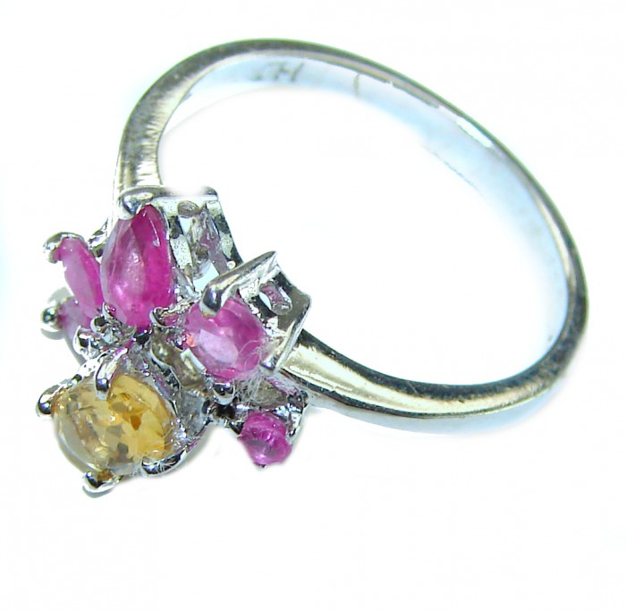 Unique Authentic 0.7 carat Citrine Ruby .925 Sterling Silver handmade Cocktail Ring s. 6 1/4 - photo 1
