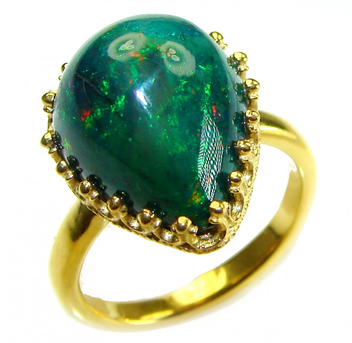 A COSMIC POWER Genuine 15.2 carat Black Opal 18K Gold over .925 Sterling Silver handmade Ring size 8 - photo 3