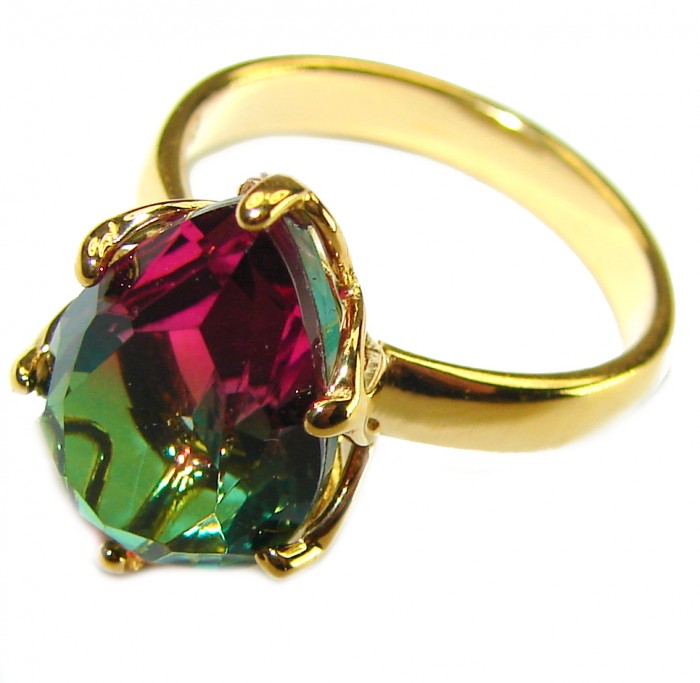 7.9 carat pear cut Brazilian Tourmaline 14K Gold over .925 Sterling Silver Perfectly handcrafted Ring s. 6 1/4 - photo 1