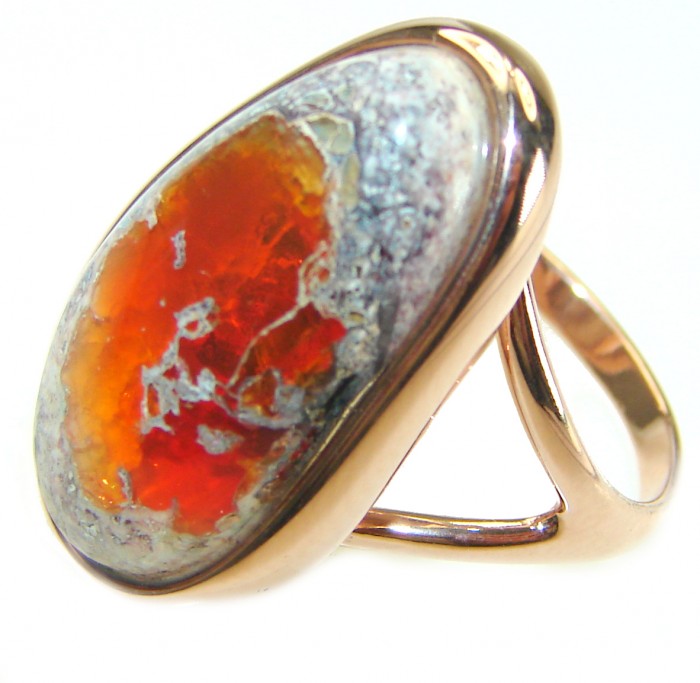 Bonefire Night best quality 11.4 carat Mexican Opal 18K Rose Gold over .925 Sterling Silver handmade ring 8 - photo 1