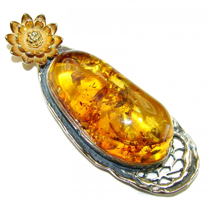 Authentic Golden Baltic Amber 14k Gold over .925 Sterling Silver beautifully handcrafted Pendant - photo 2