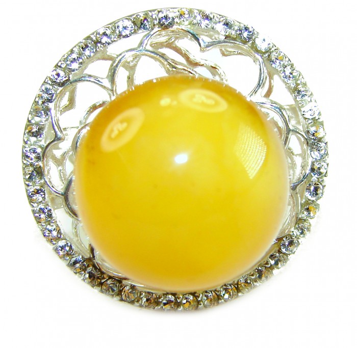 Beauty of the Nature Butterscotch Baltic Amber .925 Sterling Silver handcrafted Large ring; s. 8 - Close-up of Butterscotch Baltic Amber ring with detailed silver setting