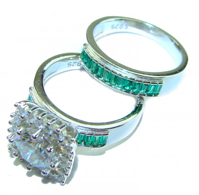 Spectacular 5.9 carat White Topaz Emerald .925 Sterling Silver stack up ring size 6 - Sterling silver rings with topaz and emeralds, side view.