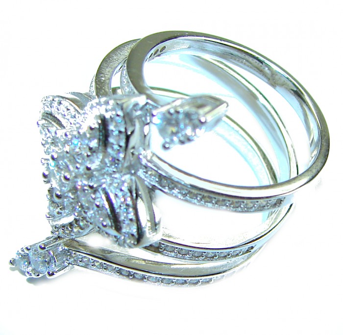 6.8 carat White Topaz .925 Sterling Silver brilliantly handcrafted stack ring s. 6 - Side view of 6.8 carat white topaz ring in .925 sterling silver.