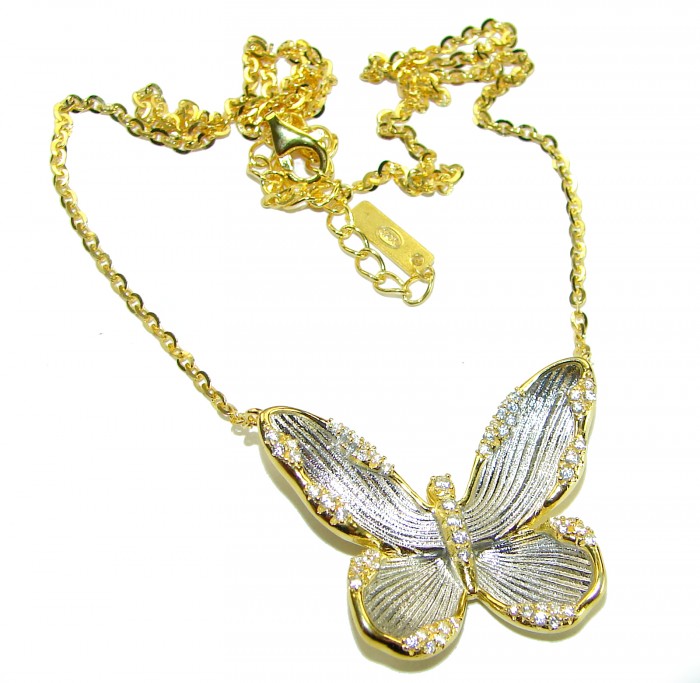 Golden Butterfly authentic 14k Gold over .925 Sterling Silver handcrafted necklace - Golden butterfly necklace, 14k gold over sterling silver, full view.
