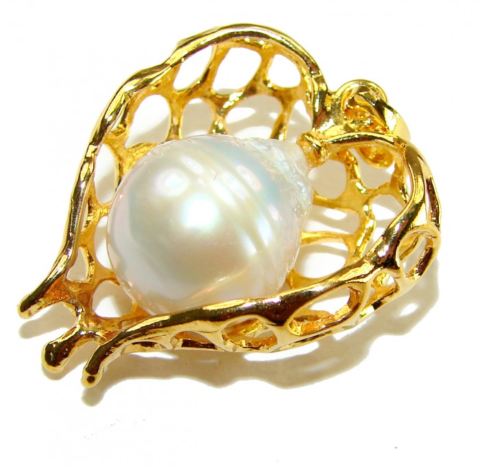 Precious Angels Wings genuine Pearl 14k Gold over .925 Sterling Silver handmade Pendant - Close-up of Precious Angels Wings pearl pendant, 14k gold over silver.