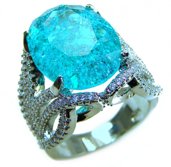 TIFFANY Authentic 28.2 carat Paraiba Tourmaline .925 Sterling Silver handcrafted Ring size 7 - photo 4