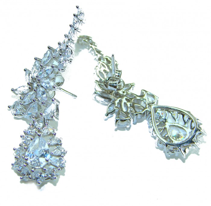 Allure Natural 10.2 carat White Topaz .925 Sterling Silver handcrafted earrings - Elegant earrings front and back view showcasing white topaz details.