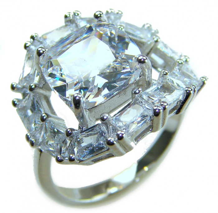 New Concept 14.5 carat White Topaz .925 Sterling Silver ring size 7 - Close-up of white topaz ring in sterling silver with multiple stones