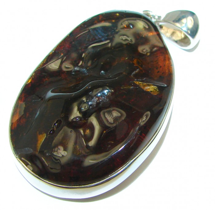Huge Baltic Amber .925 Sterling Silver handmade Pendant - photo 1
