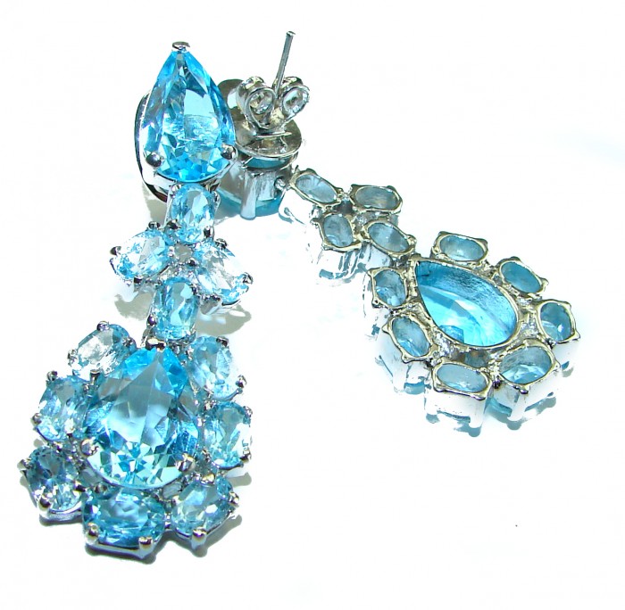 Purity and Abundance Swiss Blue Topaz .925 Sterling Silver handmade Large Statement earrings - photo 1