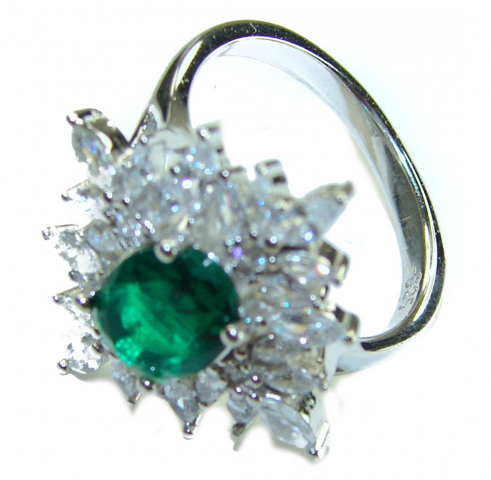 Luxurious 2.3 carat Emerald .925 Sterling Silver handcrafted Ring s. 8 - photo 1