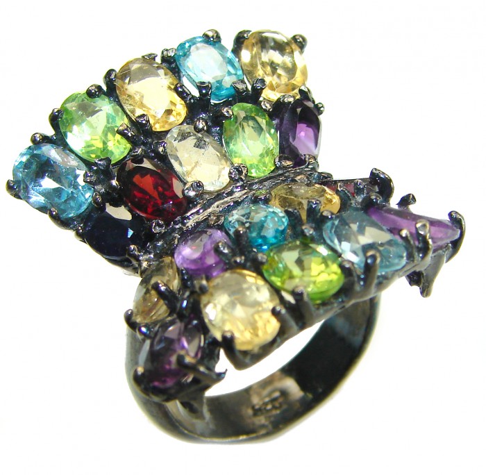 Luxury Ribbon Genuine 22.5 carat MultiGems Black rhodium over .925 Sterling Silver handcrafted Large Ring size 8 1/4 - photo 2