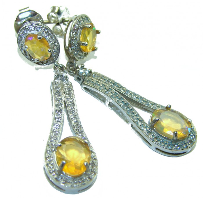 Oval cut 5.5 carat Yellow Sapphire .925 Sterling Silver handcrafted earrings - photo 3