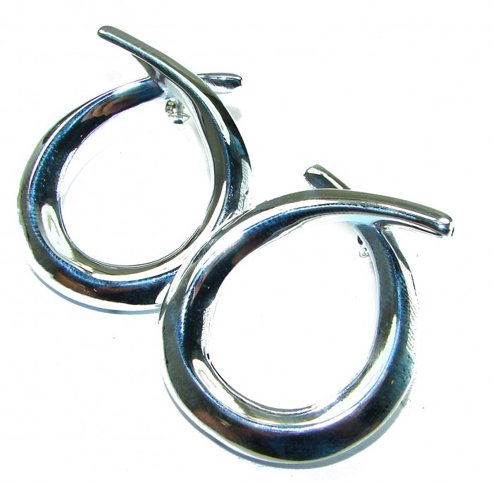 Large 1 5/8 inches long highly polished .925 Sterling Silver Italy made Earrings - photo 3