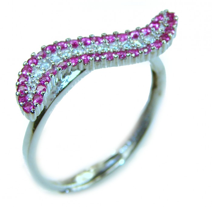 Genuine 3.5 CARAT Ruby .925 Sterling Silver handcrafted Ring size 8 1/2 - Side view of ruby and sterling silver handcrafted ring.