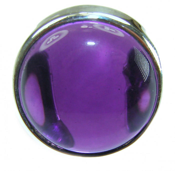 Purple Moon Amethyst .925 Sterling Silver Handcrafted Large Ring size 7 ADJUSTABLE - Purple Moon Amethyst stone close-up in .925 Silver setting