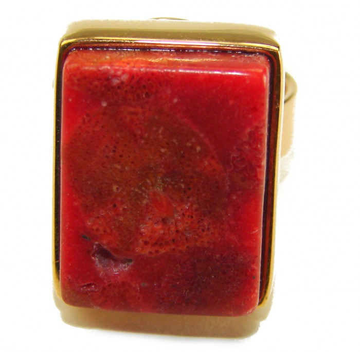 Bochic Style Natural Fossilized Coral .925 Sterling Silver handmade ring s. 7 1/4 - Close-up of Bochic natural fossilized coral ring in sterling silver.