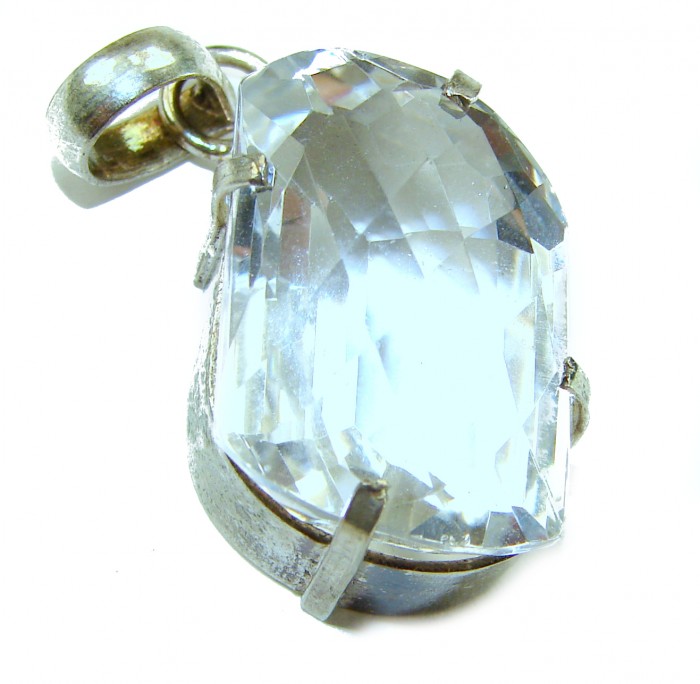 28.8 carat White Topaz .925 Sterling Silver Handcrafted Statement Pendant - Close-up of 28.8 carat white topaz in sterling silver setting.
