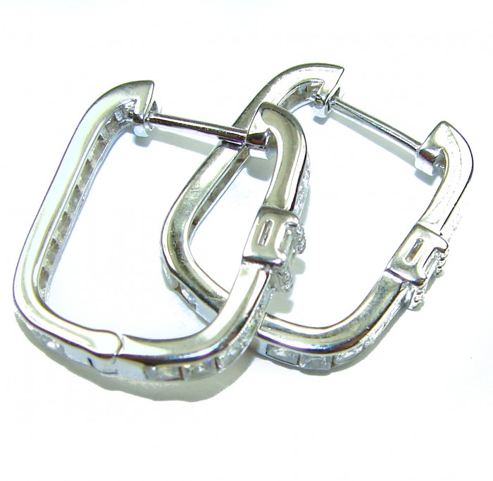 Art Deco - Luxurious natural 12.5 carat White Topaz .925 Sterling Silver Perfectly handcrafted Earrings - Close-up of Art Deco silver hoop earrings with white topaz stones.