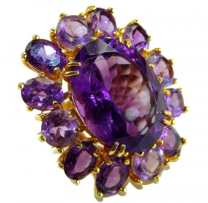 Purple Odyssey 59.5 carat natural Purple Amethyst 18K Gold over .925 Sterling Silver Handcrafted Ring size 7 - Close-up of Purple Odyssey 59.5ct Amethyst in 18K gold setting