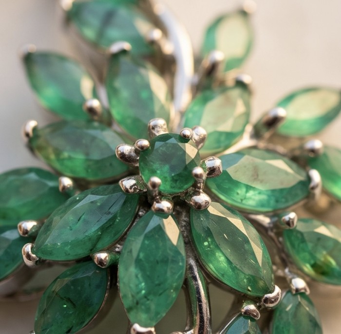 Amazonia - 18.8 carat Colombian Emerald .925 Sterling Silver handmade Statement pendant - Close-up of Amazonia 18.8ct Colombian emerald in .925 sterling silver