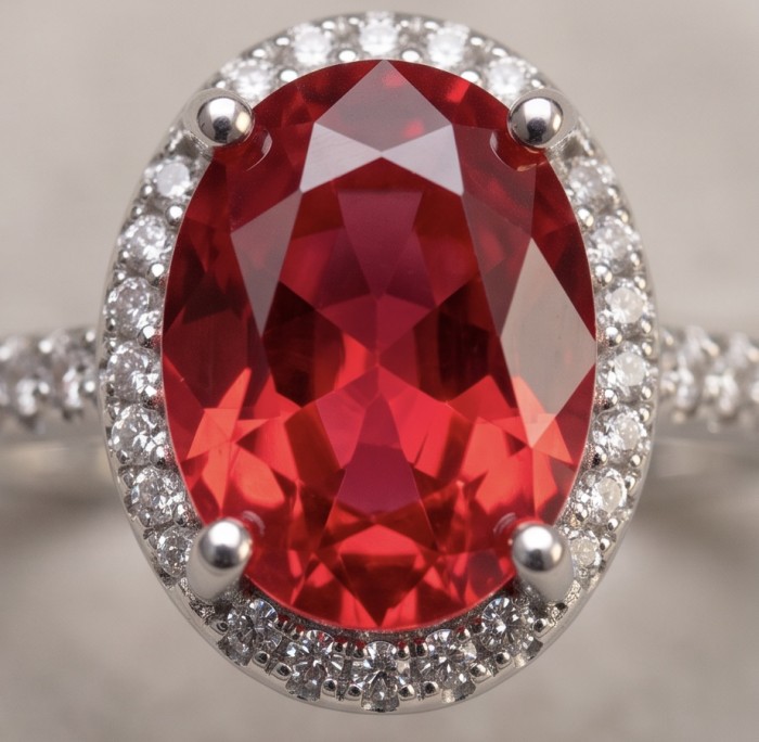 Scarlett 4.7 ctw Mozambique Ruby .925 Sterling Silver handcrafted Statement Ring size 6 1/4 - Close-up of Scarlett 4.7 ctw Mozambique Ruby ring in sterling silver.