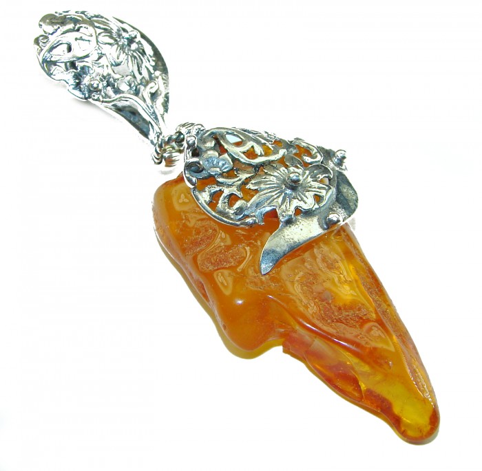 Royal Style 3 1/8 inch long authentic Baltic Amber .925 Sterling Silver handmade Pendant - photo 2