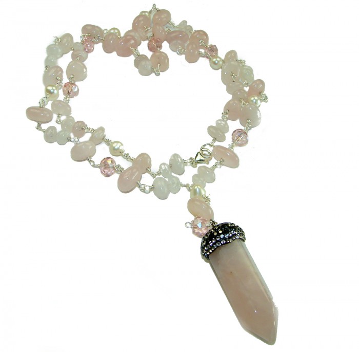 28 inches long Graceful Rose Quartz 14K Rose Gold over .925 Sterling Silver handcrafted necklace - photo 2
