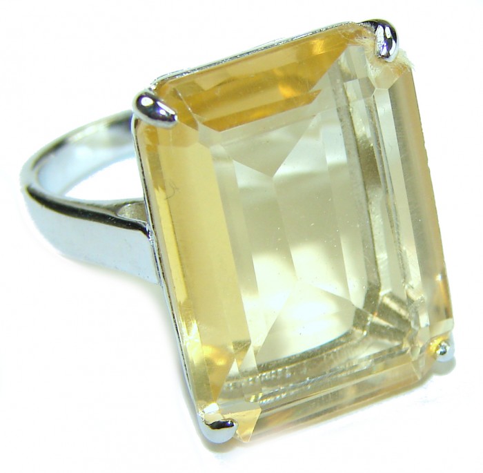 Pure Joy 15.8 carat Genuine Lemon Quartz 14K Gold over .925 Sterling Silver handcrafted ring size 7 3/4 - photo 3