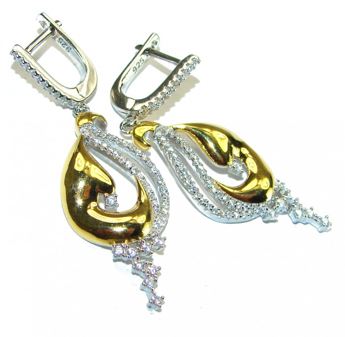 Exclusive White Topaz 2 tones .925 Sterling Silver handcrafted Earrings - photo 2