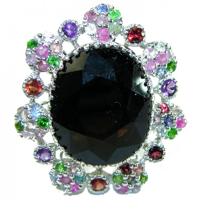 Roxanna - Huge 27.5 carat Black Onyx .925 Sterling Silver handcrafted ring; s. 7 1/4 - photo 2