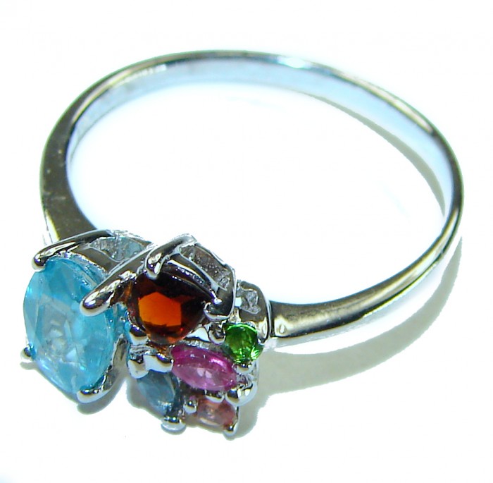 Sky 1.5 carat Fancy Swiss Blue Topaz .925 Sterling Silver handmade Ring size 9 - photo 2