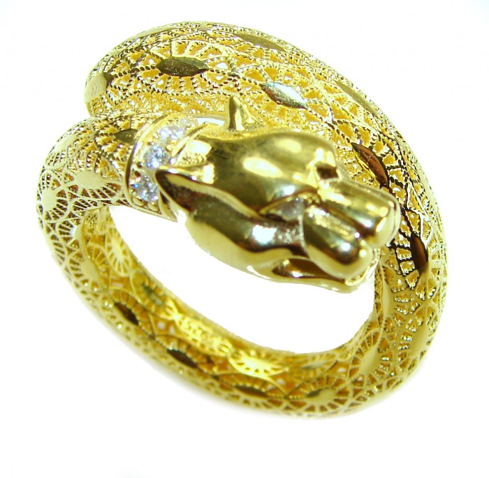 Cheetah authentic 18K Gold over .925 Sterling Silver handmade Statement Ring s. 7 1/2 - Cheetah ring, top view, 18K gold over .925 sterling silver, intricate design.