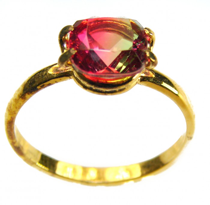 3.8 carat Brazilian Tourmaline .925 Sterling Silver 14K Gold over Perfectly handcrafted Ring s. 8 3/4 - Gold ring with red tourmaline stone, close-up view