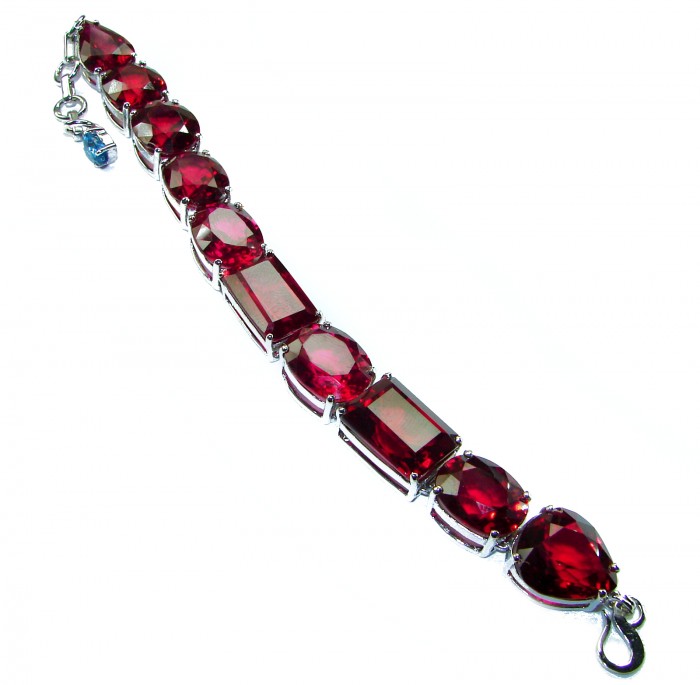 Bella Rosa - Magnificent 235.3 carat Red Ruby .925 Sterling Silver handcrafted Heavy Bracelet - Ruby bracelet side view with silver clasp detail.