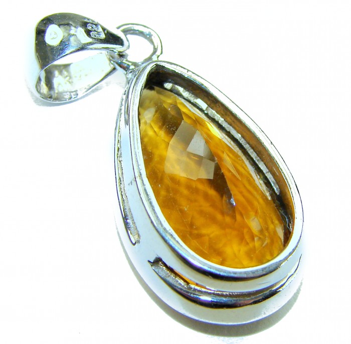 Penelope - 21.5 carat Smoky Topaz .925 Sterling Silver handmade Pendant - Topaz pendant side view in sterling silver setting.