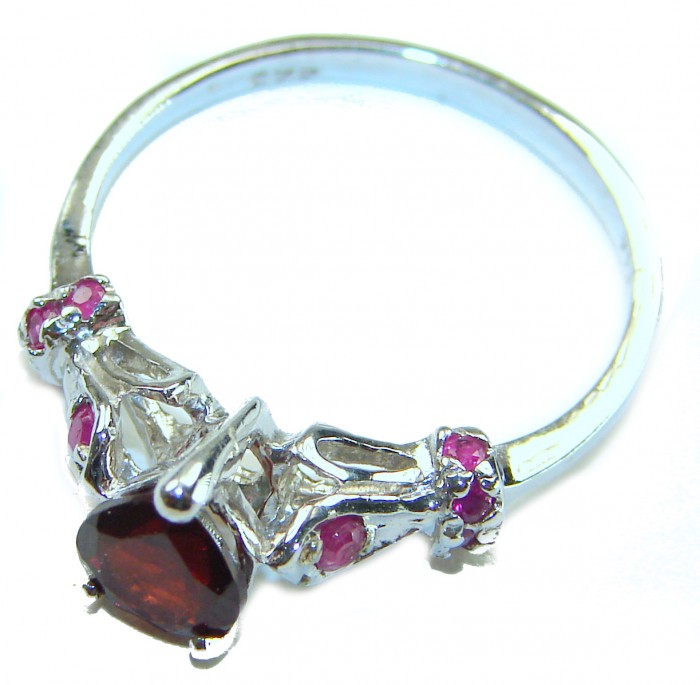 Love is Forever HEART cut 3.8 carat Sapphire .925 Sterling Silver handcrafted Cocktail Ring s. 9 1/4 - Side view of heart cut sapphire ring with pink accents in sterling silver